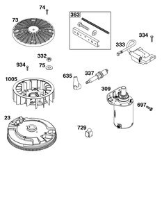Flywheel, Ignition, And Starter Group Diagram and Parts List for 44S977-0046-G1 400000 - 699999 Briggs and Stratton Engine